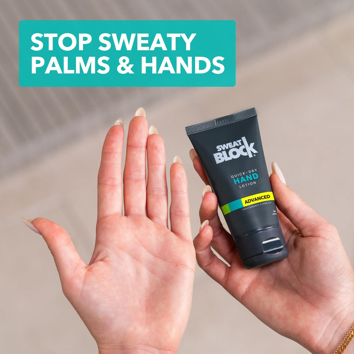 SweatBlock antiperspirant lotion bottle with active ingredient details