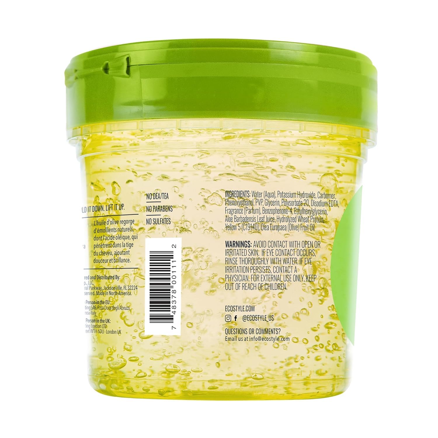 Eco Style alcohol free green hair gel with pure olive oil