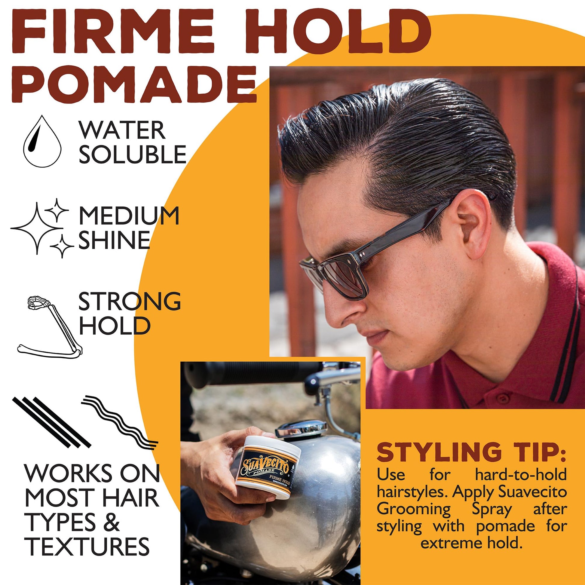 Suavecito medium shine mens styling wax container side layout
