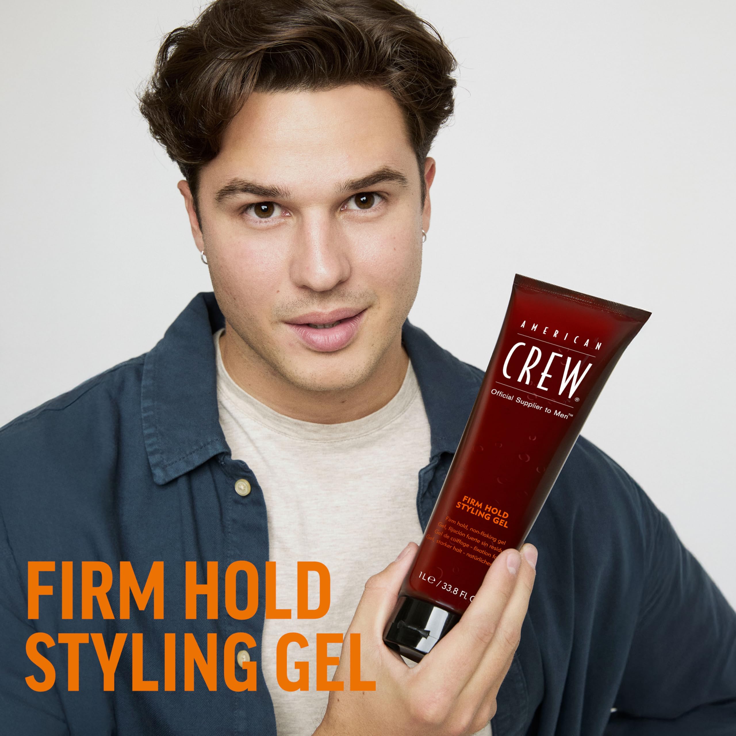 American Crew alcohol free non flaking hair gel tube showing product details