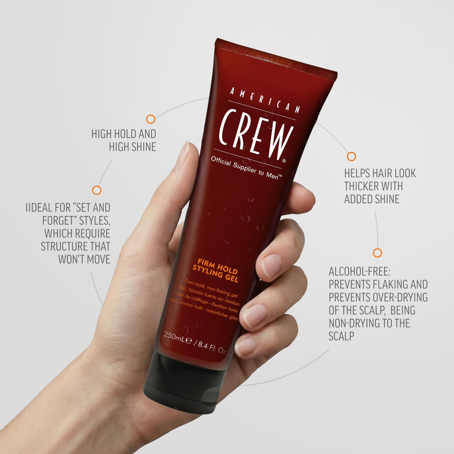 Premium mens high shine hair gel by American Crew for salon quality grooming