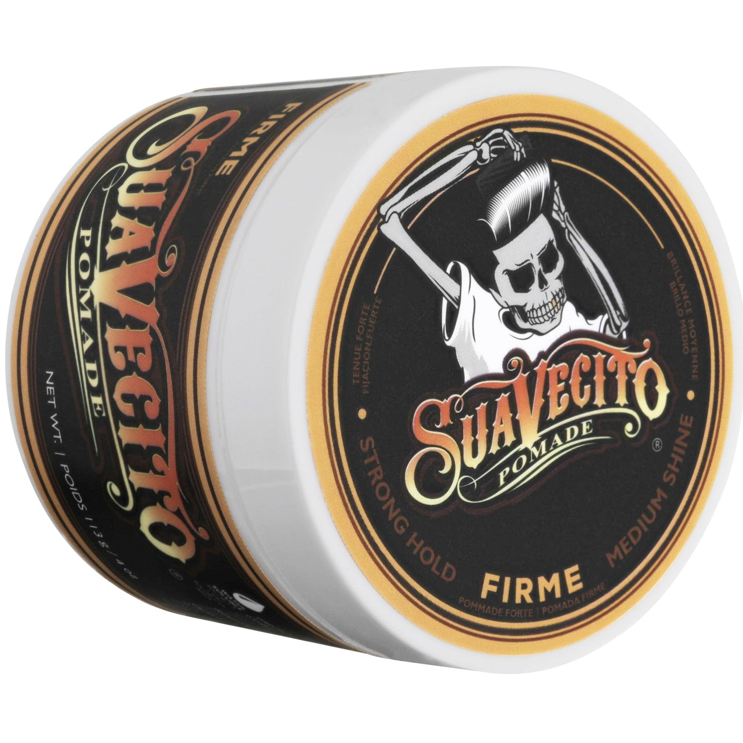 Suavecito firme strong hold hair paste packaging on professional display