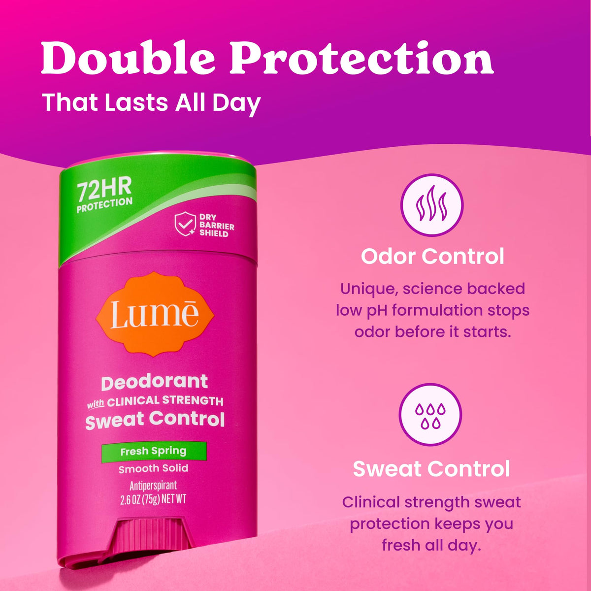 Lume 72 hour sweat protection solid stick open cap view