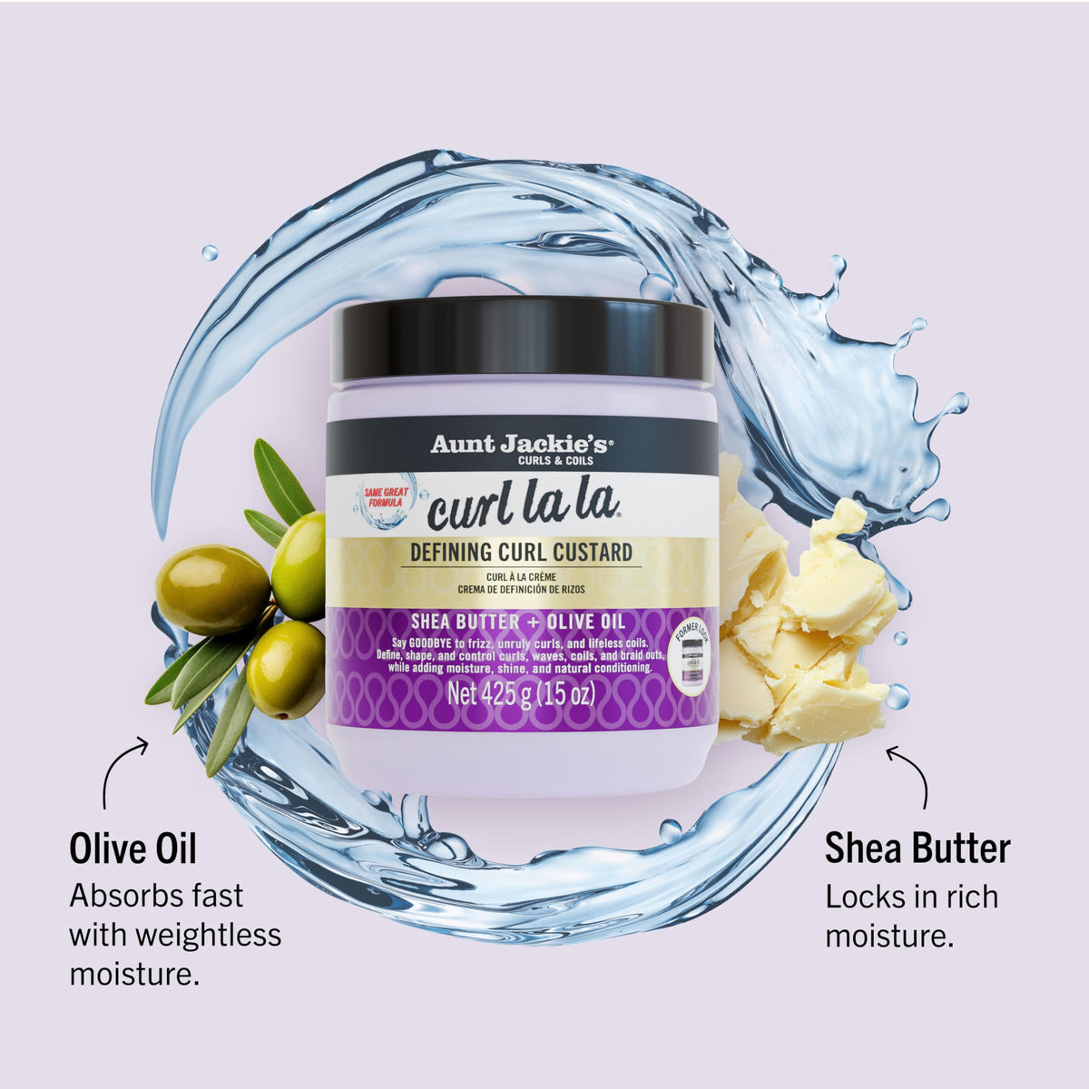 Back label of Aunt Jackie's Curl La La showing ingredients and directions for use