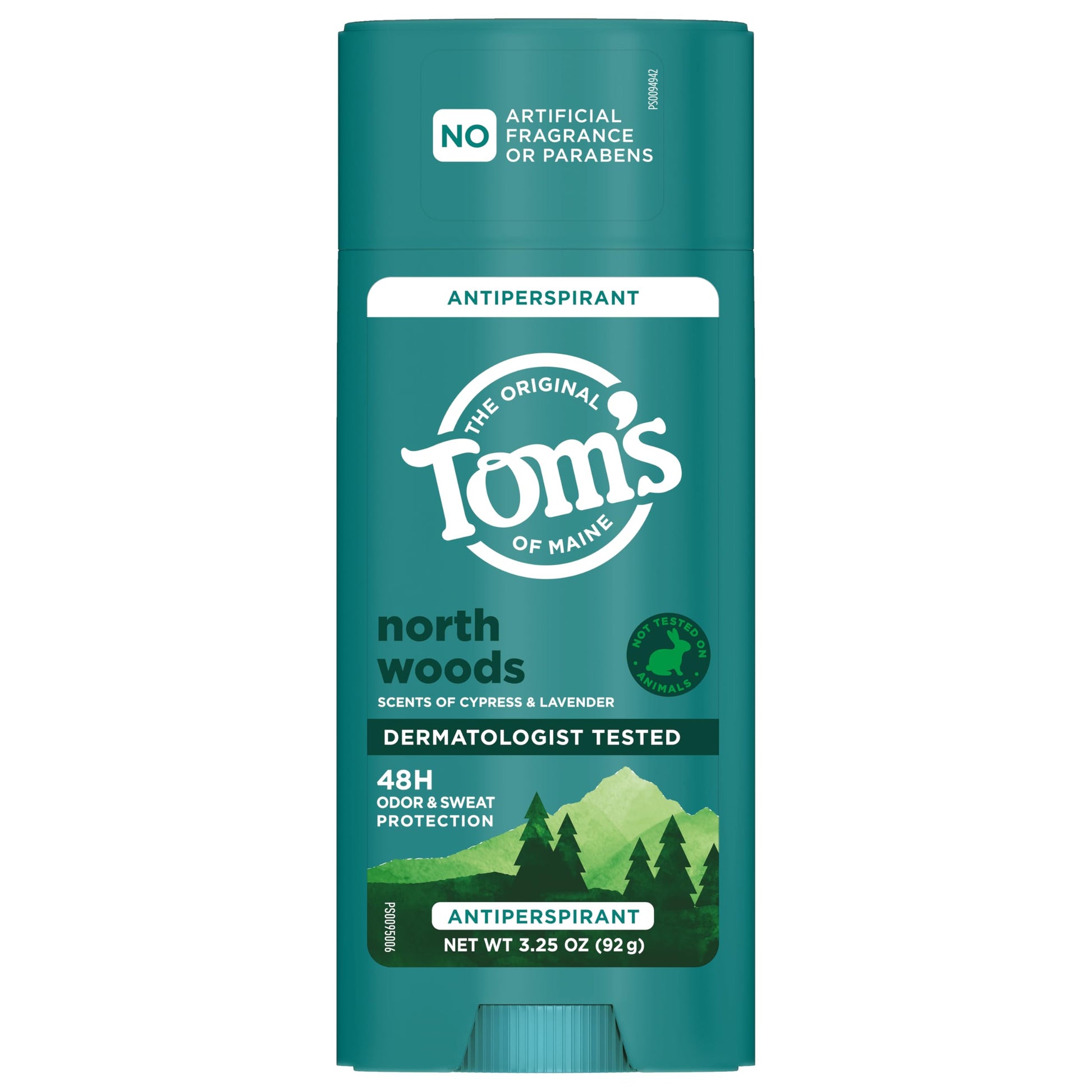 Brand logo and product name on Tom's of Maine North Woods stick