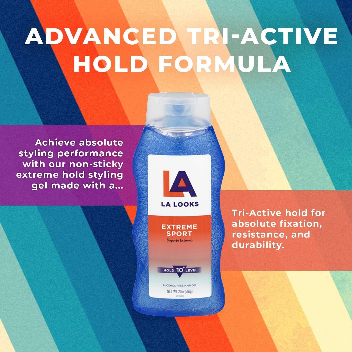 Alcohol free sweat resistant styling gel bottle by LA Looks for sports and workouts