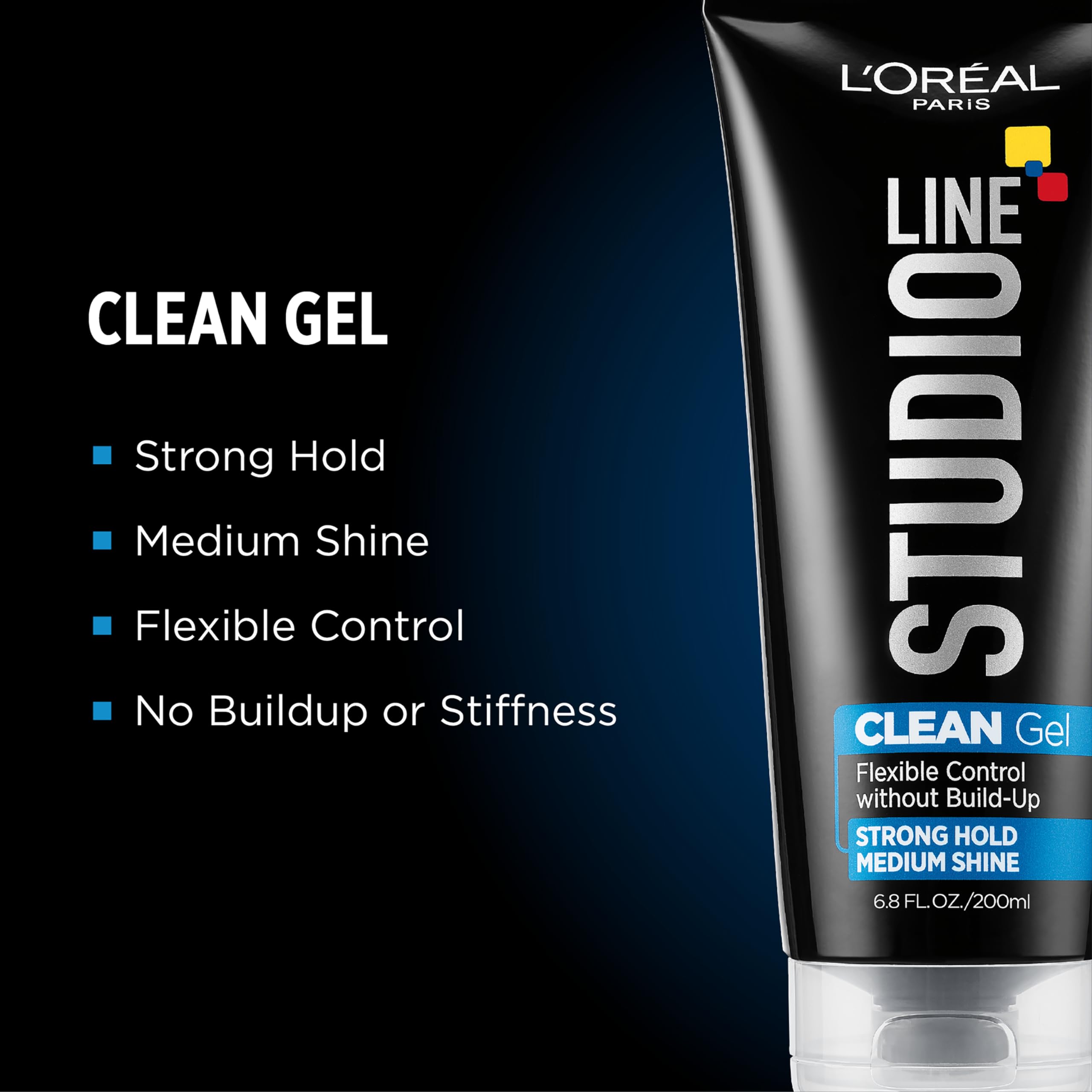 L'Oreal Paris strong hold hair styling gel tube showing product details and liquid volume.