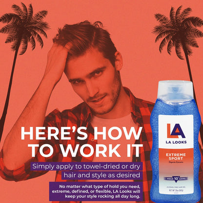 Close up look of LA Looks Extreme Sport non sticky hair gel packaging details