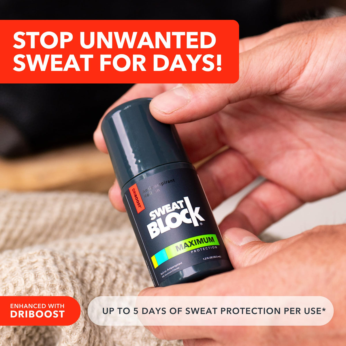 Sweatblock clinical antiperspirant ingredient and usage label close up