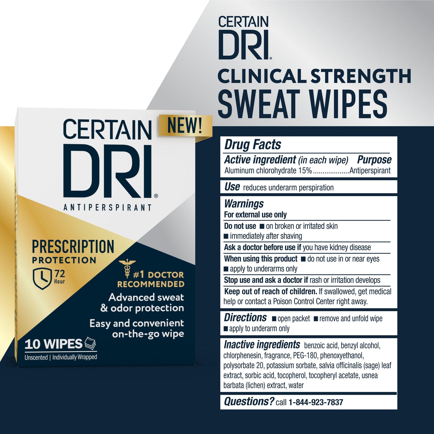 Travel friendly individually wrapped Certain Dri wipes