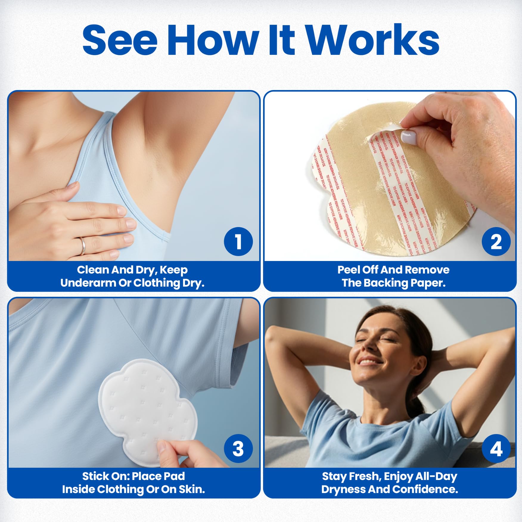 Peel and stick dress shields package contents showing individual disposable liners