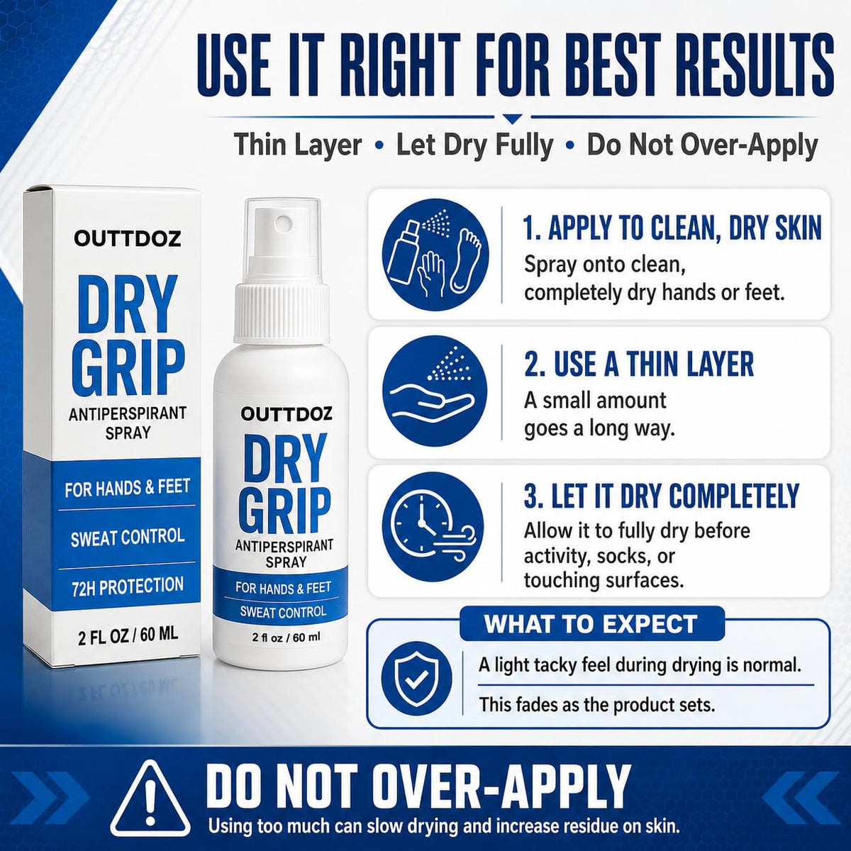 Outtdoz DryGrip Antiperspirant Spray ingredient label and details