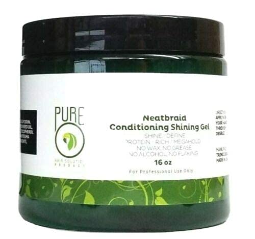 Pure O Natural Neatbraid Beauty Professional Shining Gel container highlighting the strong hold and protein-rich formula.
