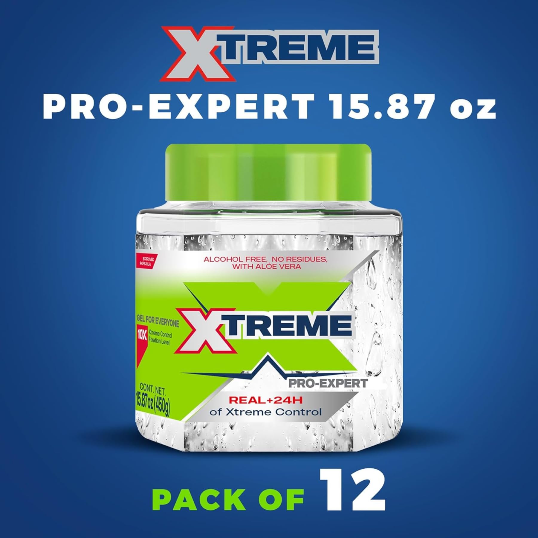 Wetline Xtreme alcohol free hair gel container showing aloe vera infused formulation details.
