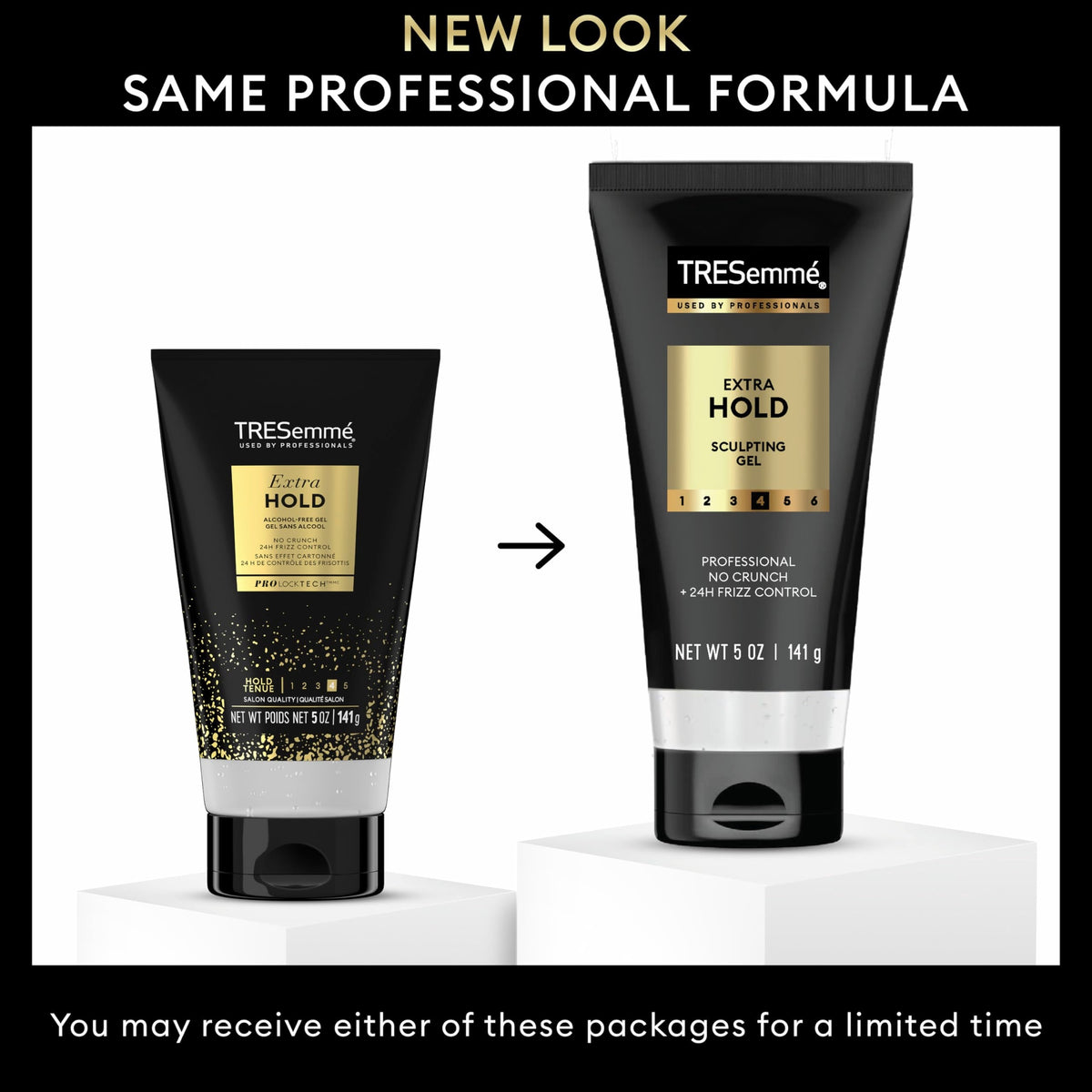 TRESemmÃ© alcohol free sculpting gel bottle highlighting twenty four hour humidity protection benefits