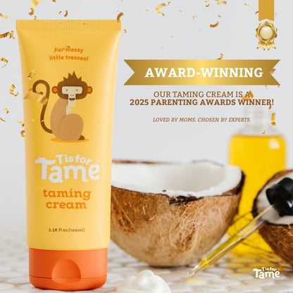 T is for Tame matte hair calming cream for babies and toddlers close up look