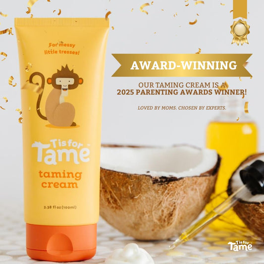 T is for Tame matte hair calming cream for babies and toddlers close up look