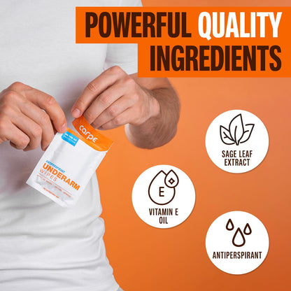 Carpe residue free underarm wipes for sweat and odor control