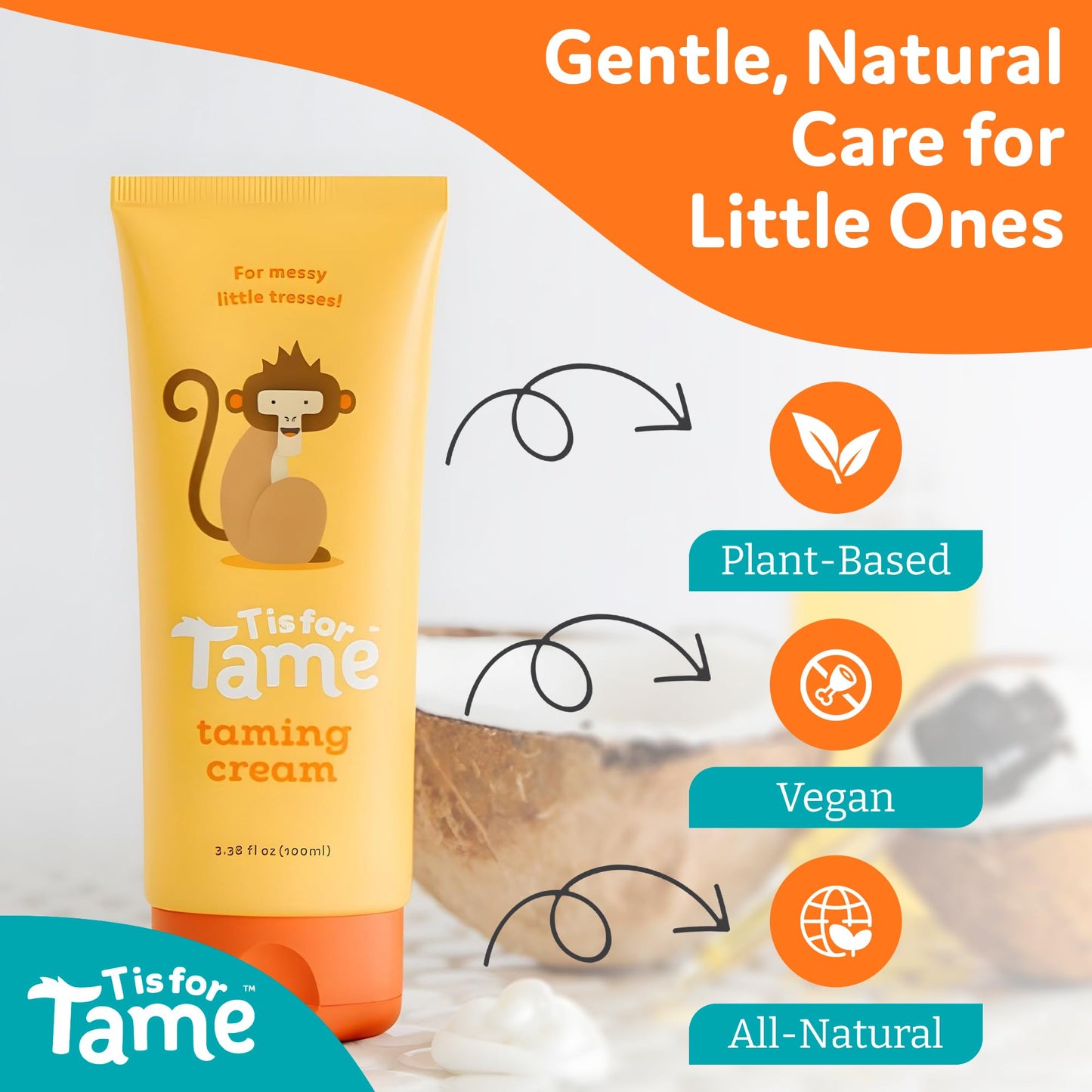 Natural baby hair cream with cartoon monkey mascot for smoothing bedhead