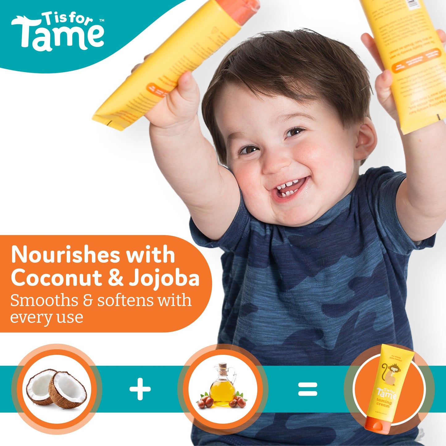Vegan toddler styling cream with jojoba oil showing clean ingredient list