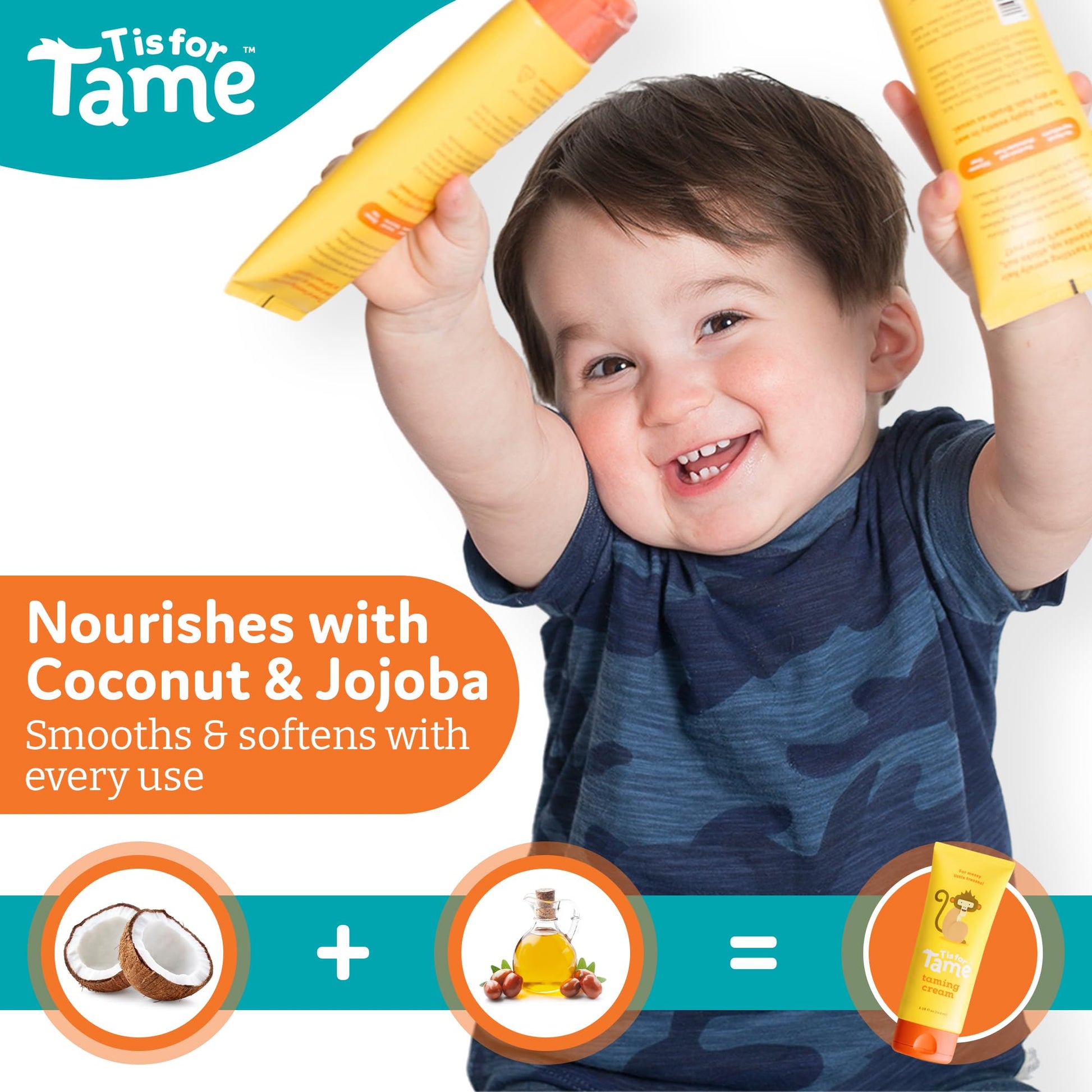Vegan toddler styling cream with jojoba oil showing clean ingredient list