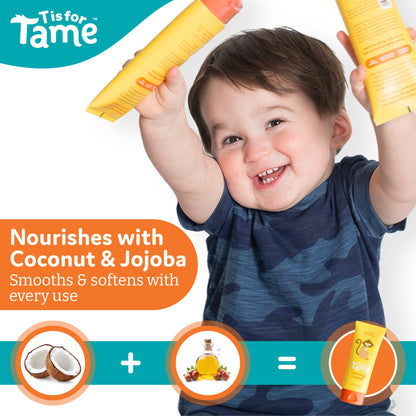 Vegan toddler styling cream with jojoba oil showing clean ingredient list