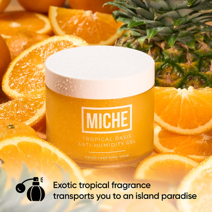 Water-based curly hair gel by Miche Beauty for humidity protection.