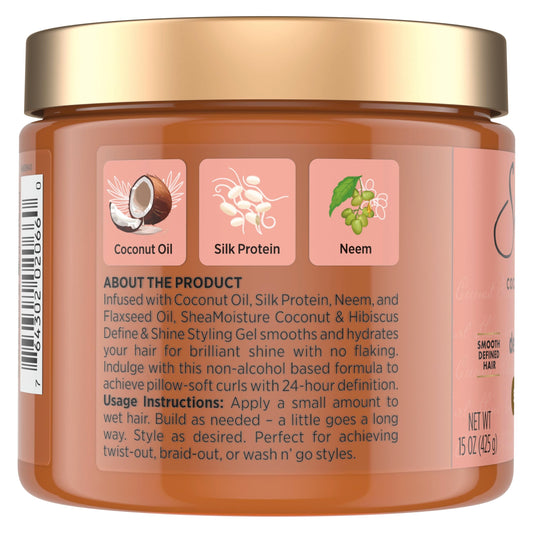 SheaMoisture curly hair styling gel tub container highlighting the 15 Ounce size label