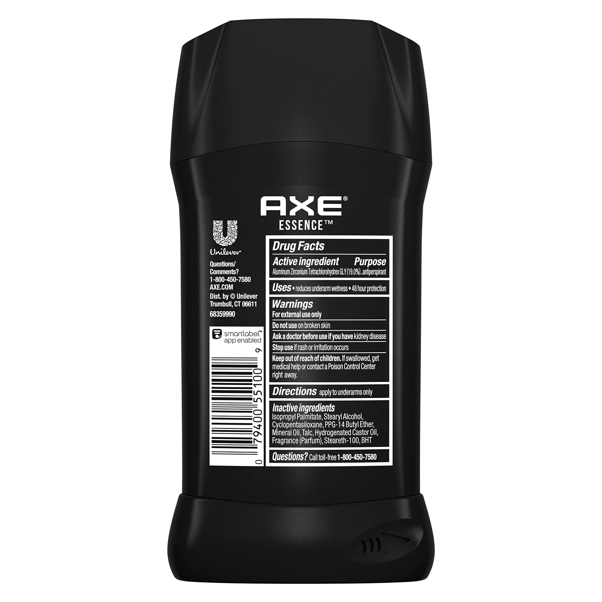 Side angle of the imported AXE mens antiperspirant stick showing the turn dial application mechanism.