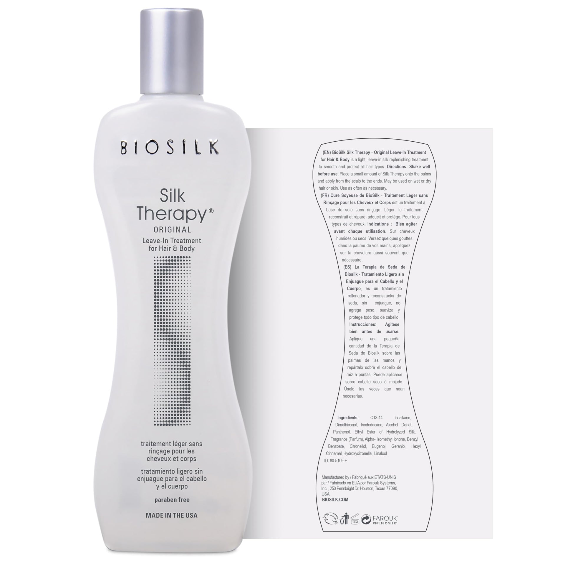 BioSilk Silk Therapy paraben free cruelty free hair treatment bottle close up