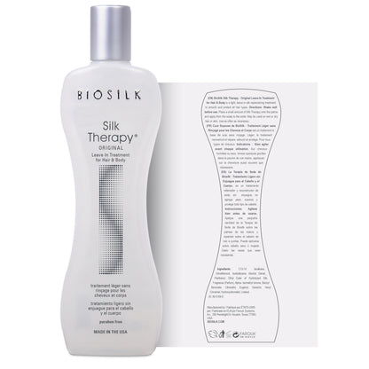 BioSilk Silk Therapy paraben free cruelty free hair treatment bottle close up