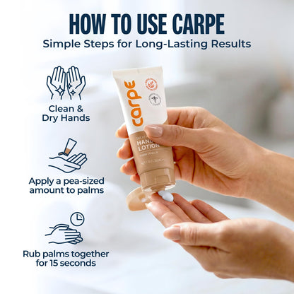 Back of Carpe hand lotion tube showing product details