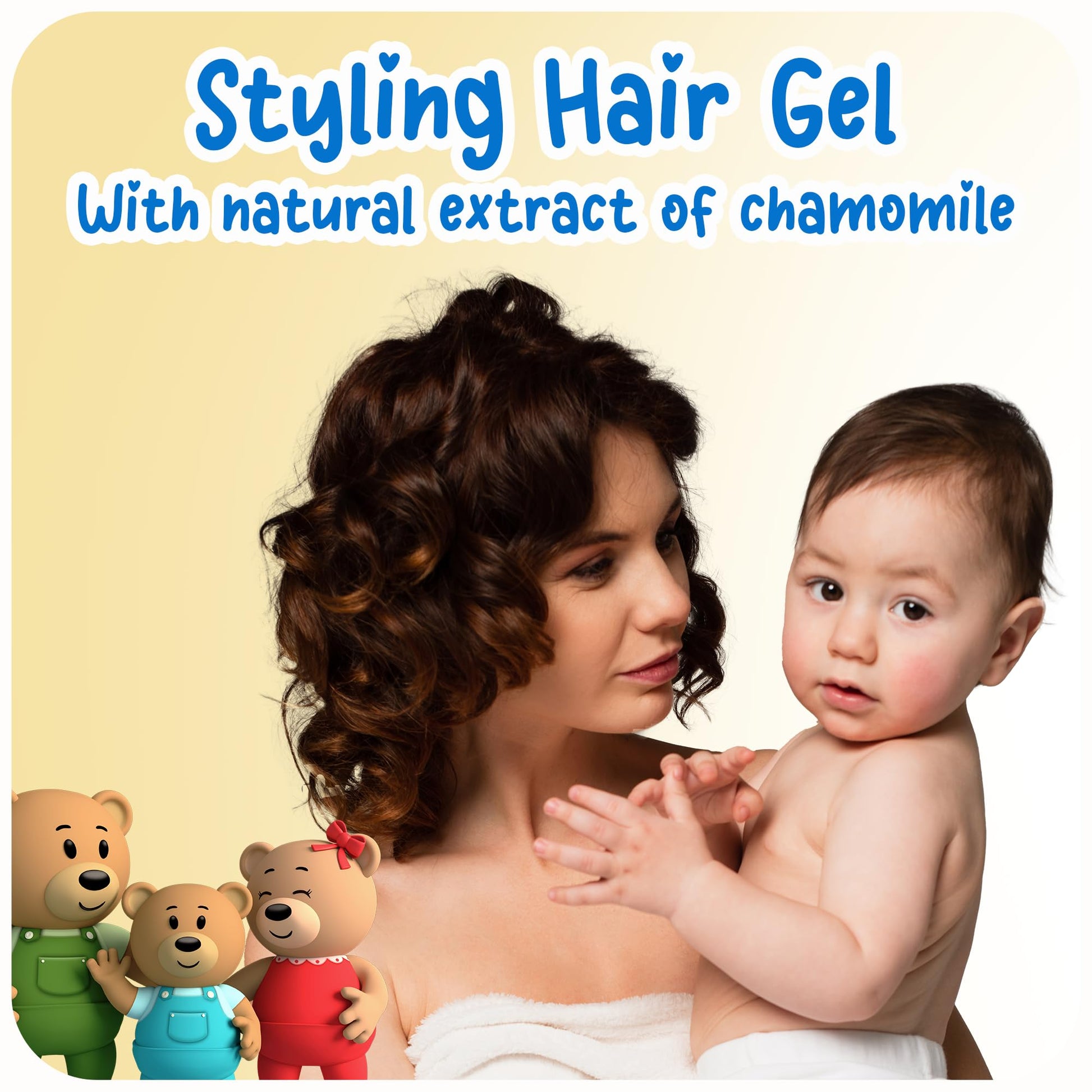 Ricitos de Oro Chamomile Hair Gel 3-Pack showcasing the alcohol free formula packaging.
