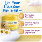 Side profile of Ricitos de Oro baby styling gel with chamomile extract for natural hair color preservation.