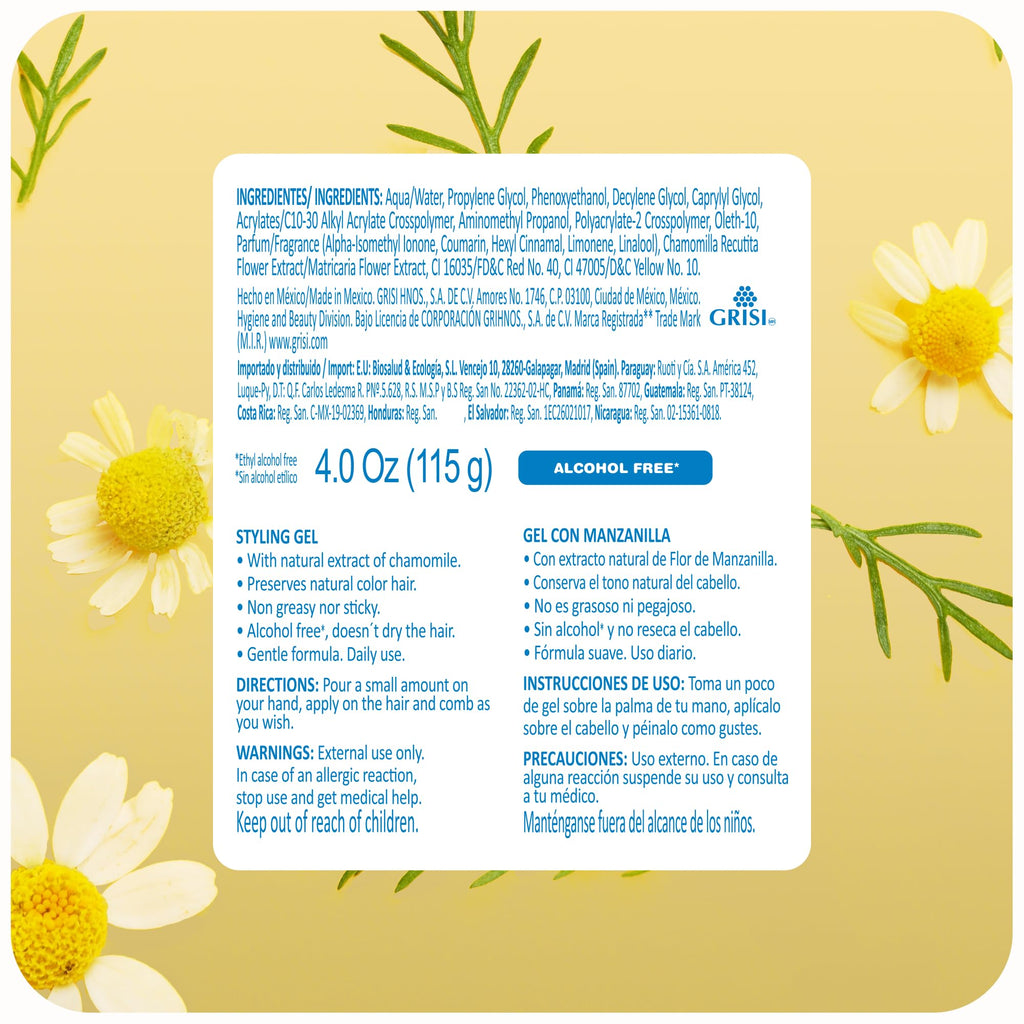 Full collection bundle of Ricitos de Oro Chamomile Hair Gel showing authentic import seal.