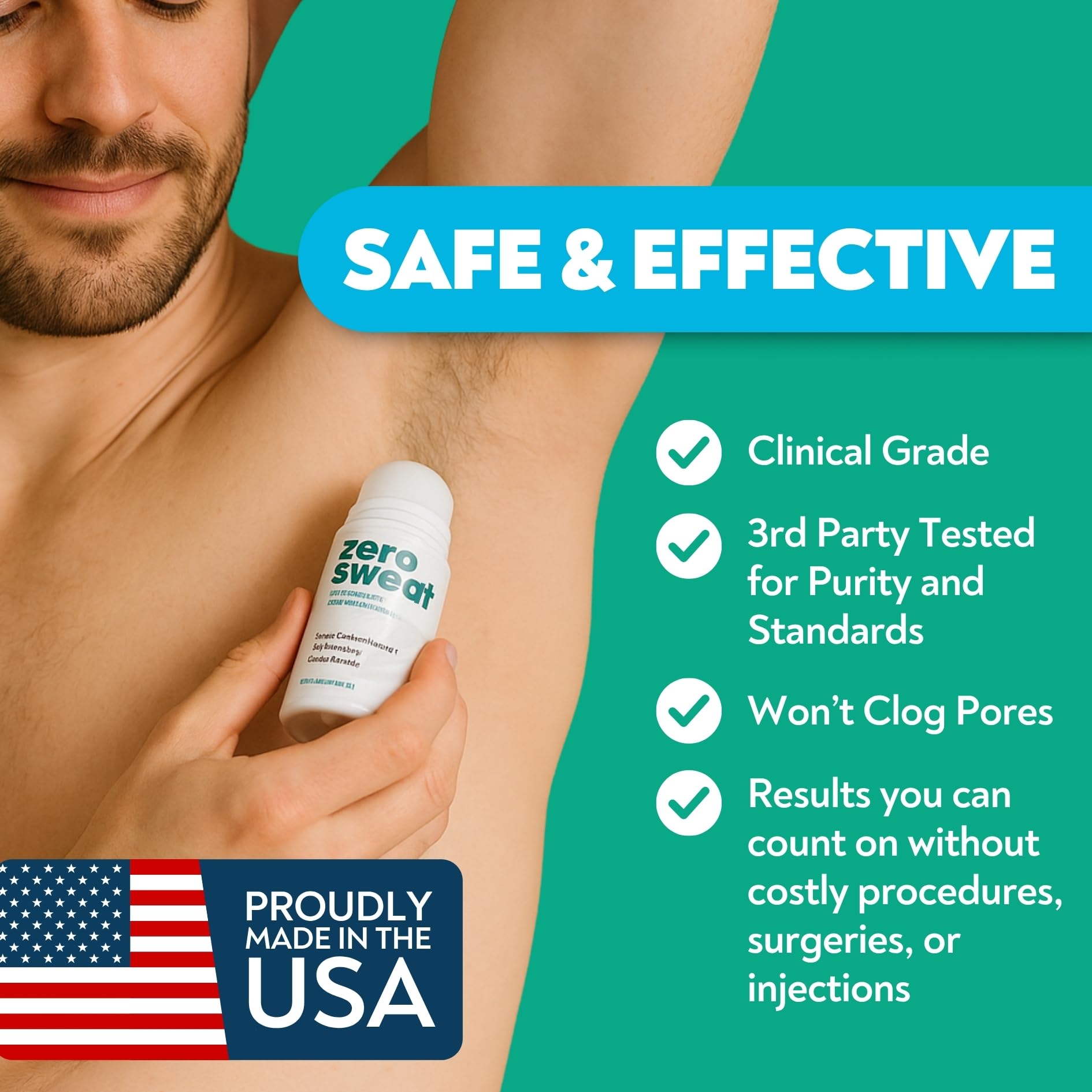 ZeroSweat hyperhidrosis roll on treatment for men and women