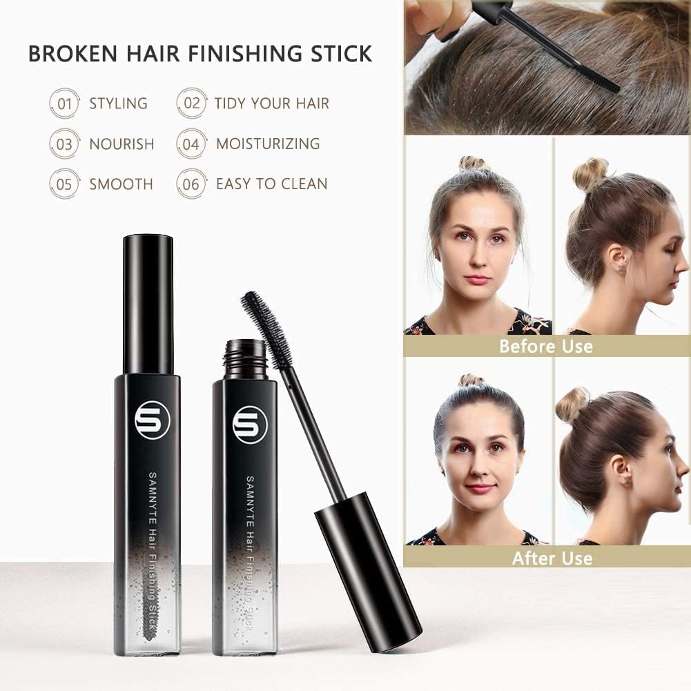 Samnyte non greasy hair mascara tube with applicator brush unscrewed