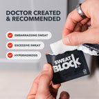 Unboxed SweatBlock clinical strength antiperspirant wipes showing individual pouches
