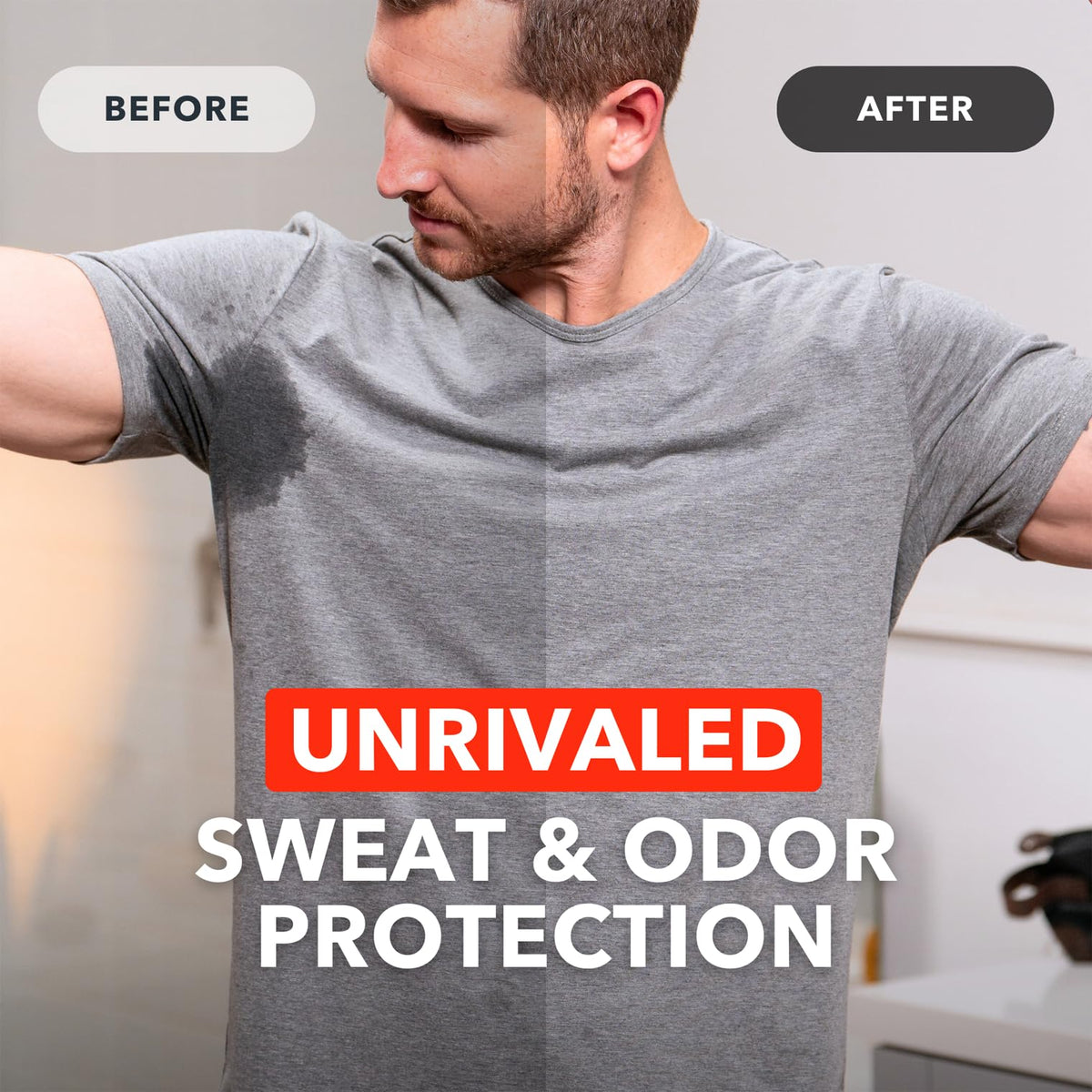 Close-up of SweatBlock packaging highlighting clinical strength sweat protection