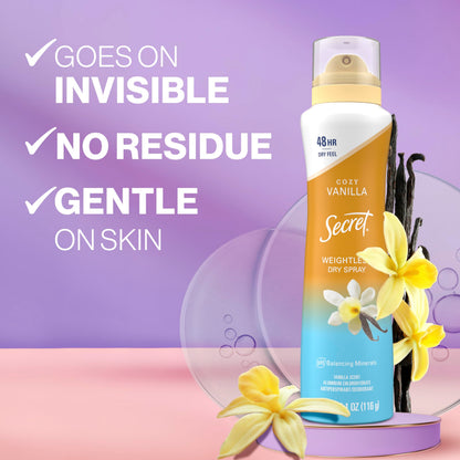 Three pack Secret Cozy Vanilla dry spray bottles