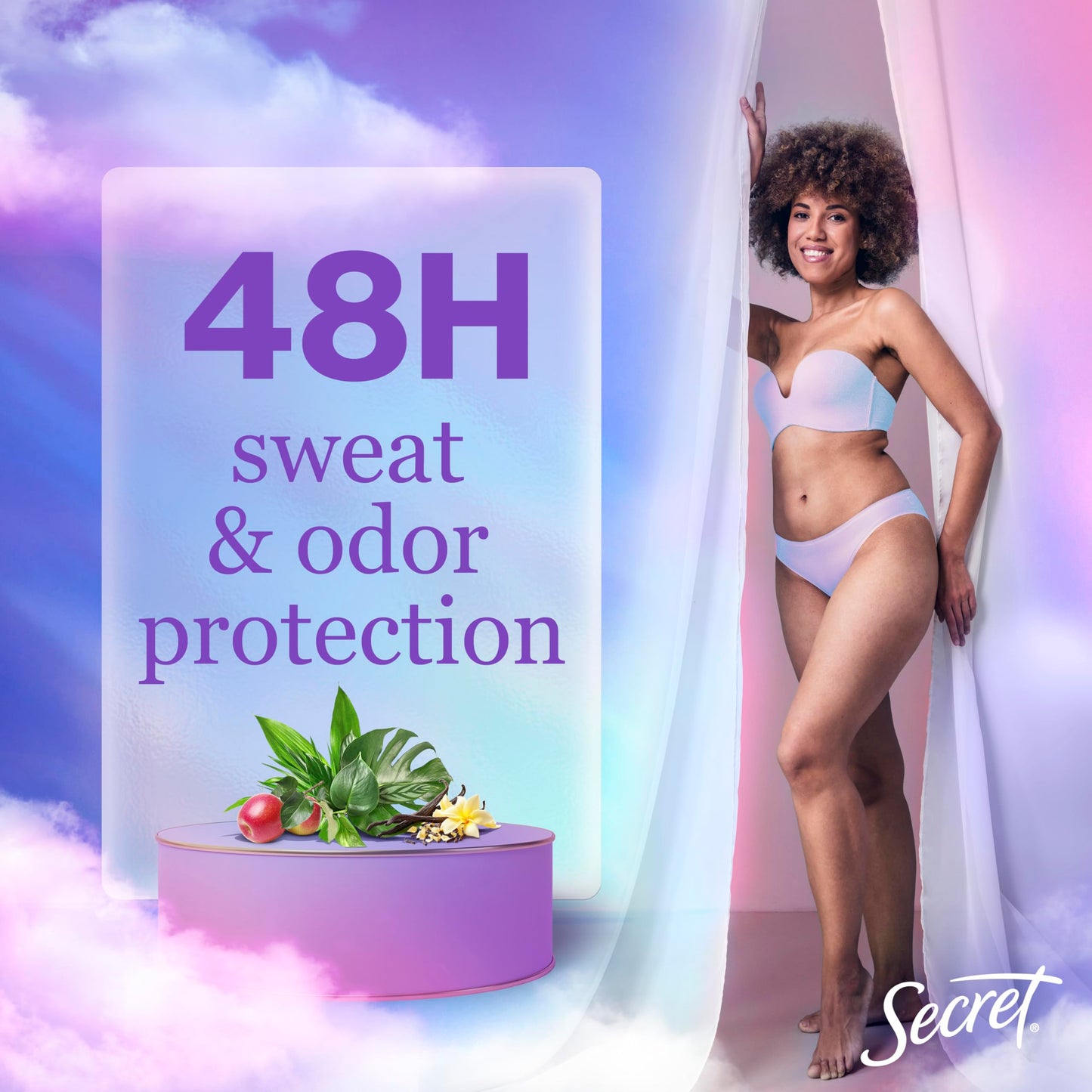 Secret dry spray antiperspirant branding and scent label