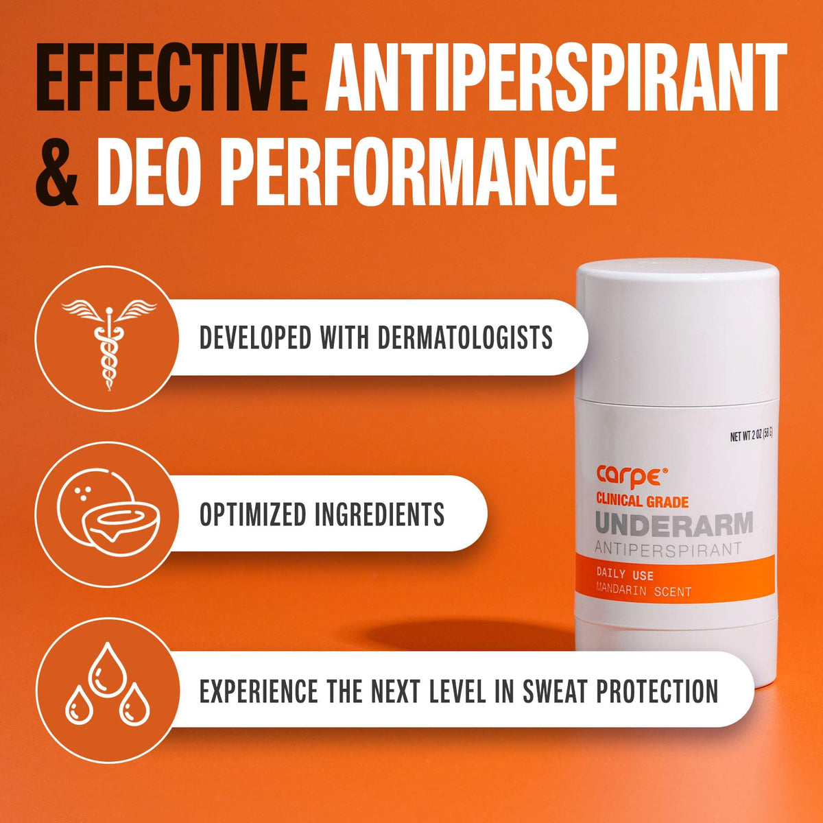 Carpe antiperspirant stick packaging showing 2.0 ounces size