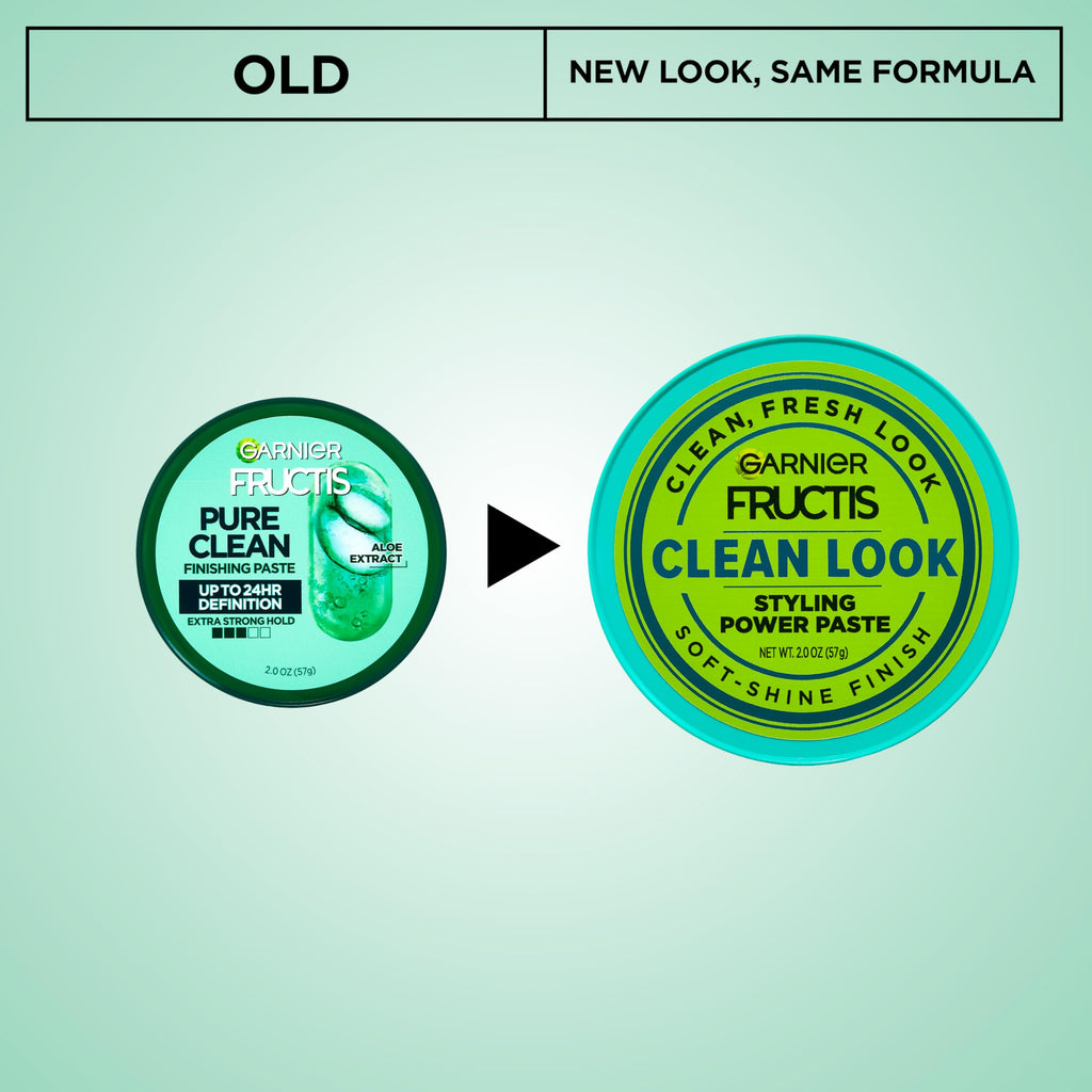 Garnier Fructis non sticky finishing clay paste text and ingredients label view