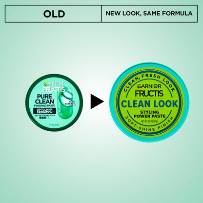 Garnier Fructis non sticky finishing clay paste text and ingredients label view