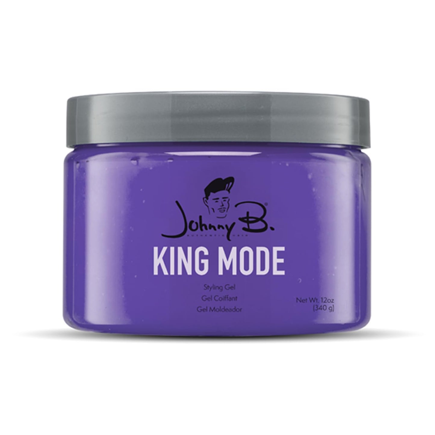 Johnny B. King Mode alcohol free hair gel side view detailing ingredient specifications.