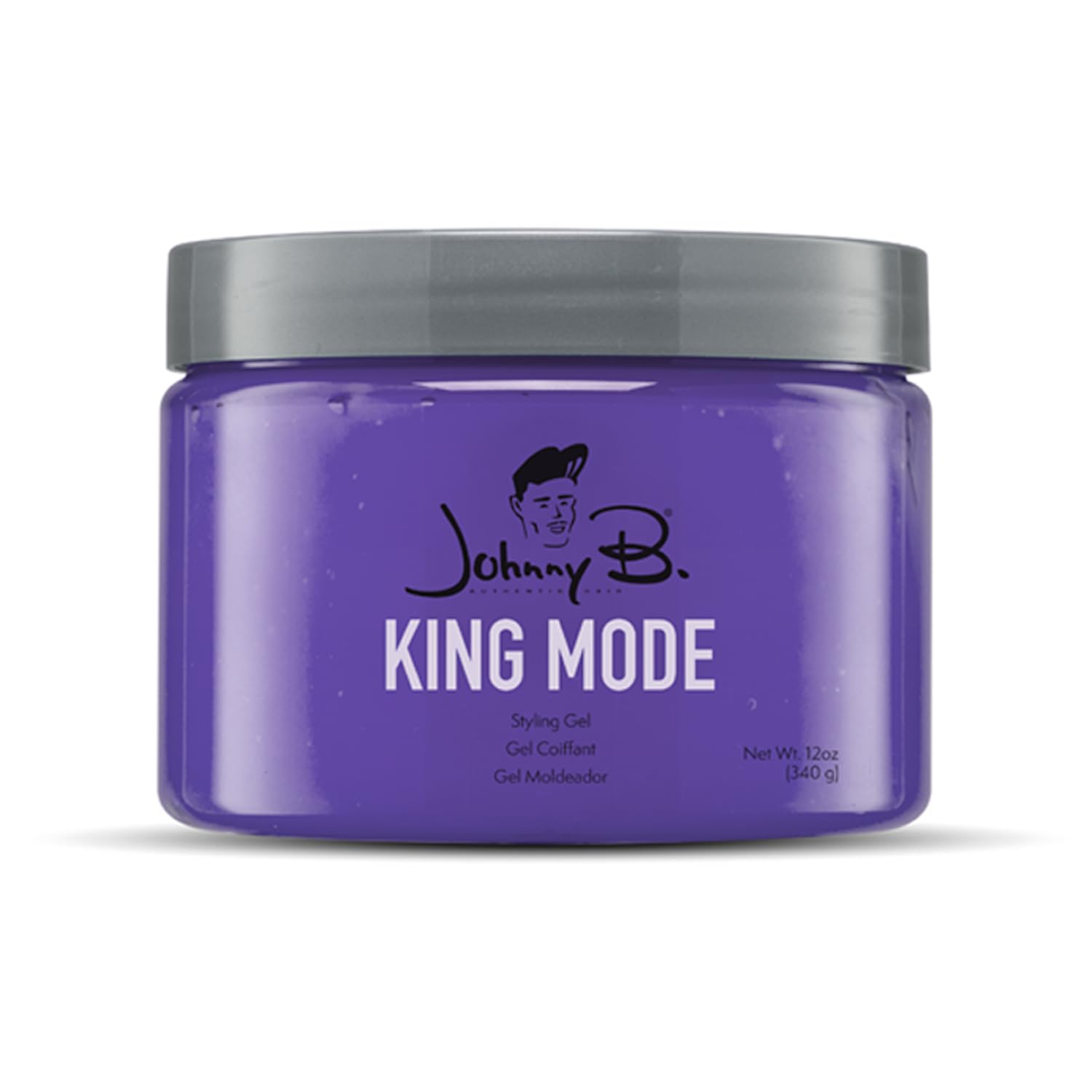 Johnny B. King Mode alcohol free hair gel side view detailing ingredient specifications.