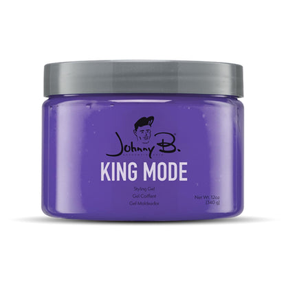 Johnny B. King Mode alcohol free hair gel side view detailing ingredient specifications.