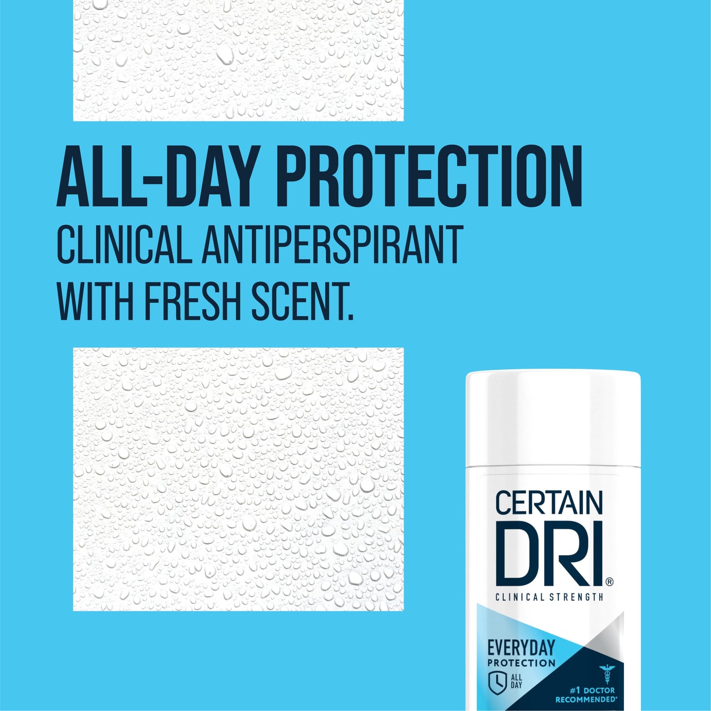 Certain Dri clinical unisex fresh solid deodorant stick close up highlighting 72 hour protection