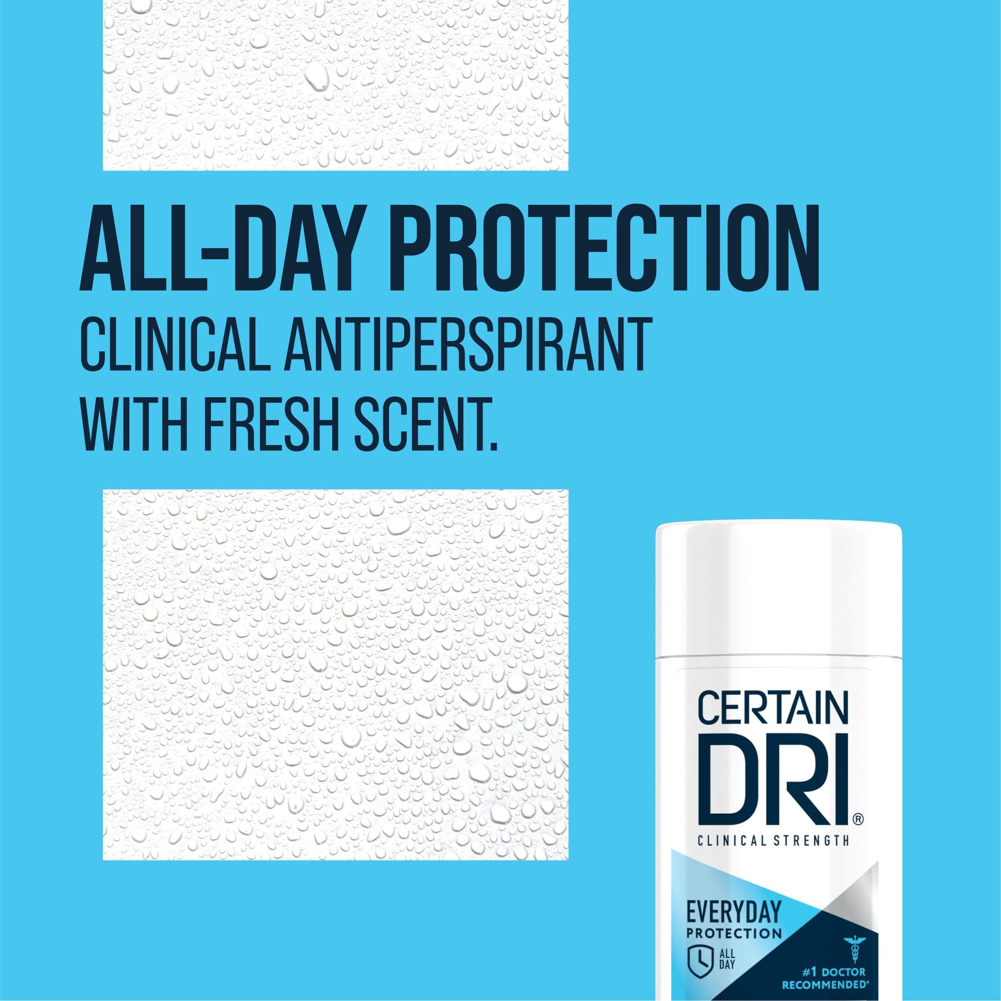 Certain Dri clinical unisex fresh solid deodorant stick close up highlighting 72 hour protection