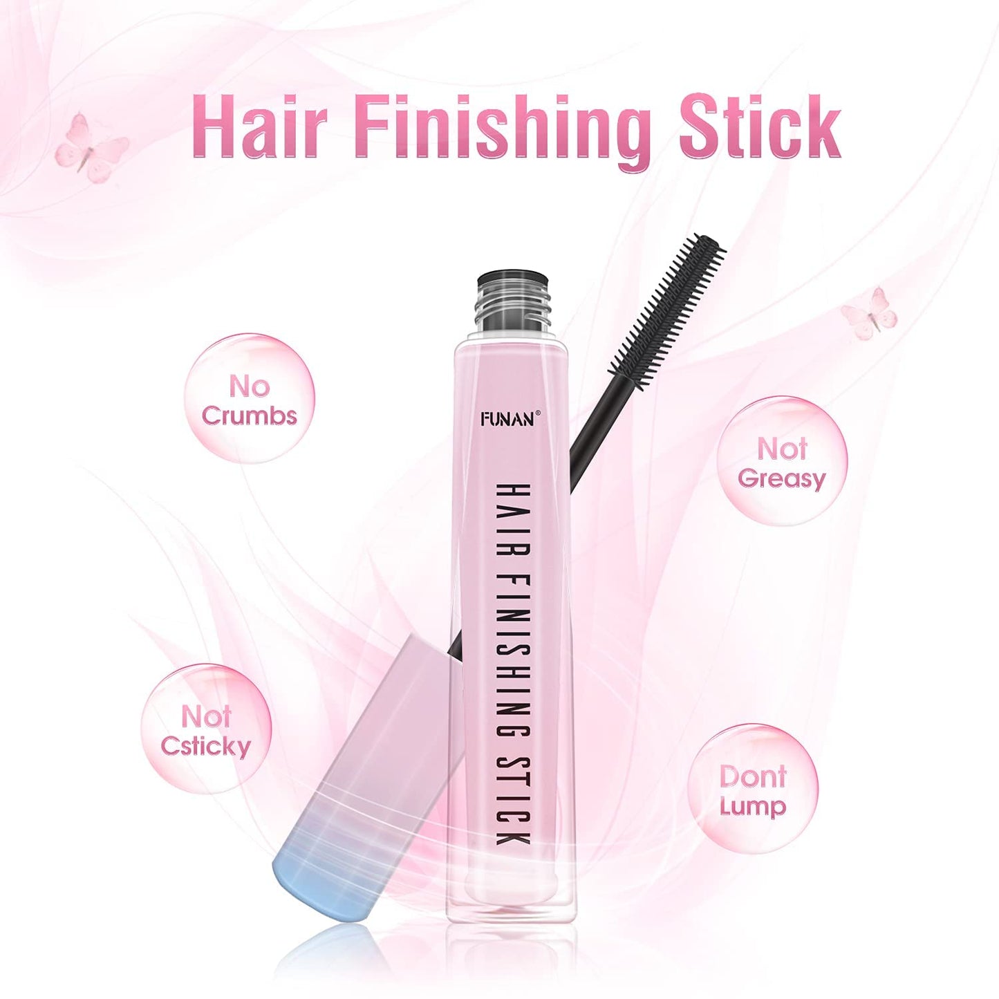 FUNAN hair mascara wand applicator pulled out to show the clear styling gel texture.